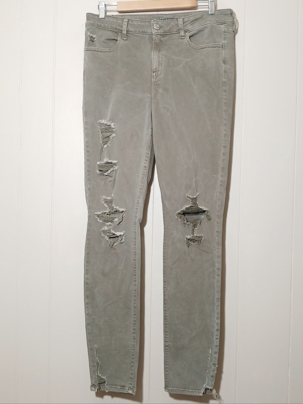 AE X LONG Jegging Jeans Green Next Level Stretch Denim Distressed American Eagle